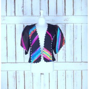 Vintage Marie black colorful striped cardigan blazer jacket